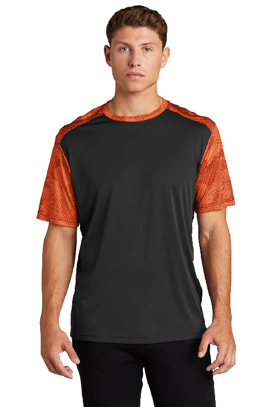 Relaxed Dresses Sport-Tek Mens CamoHex Moisture Wicking Short Sleeve Crewneck T-Shirt - Black/Neon Orange