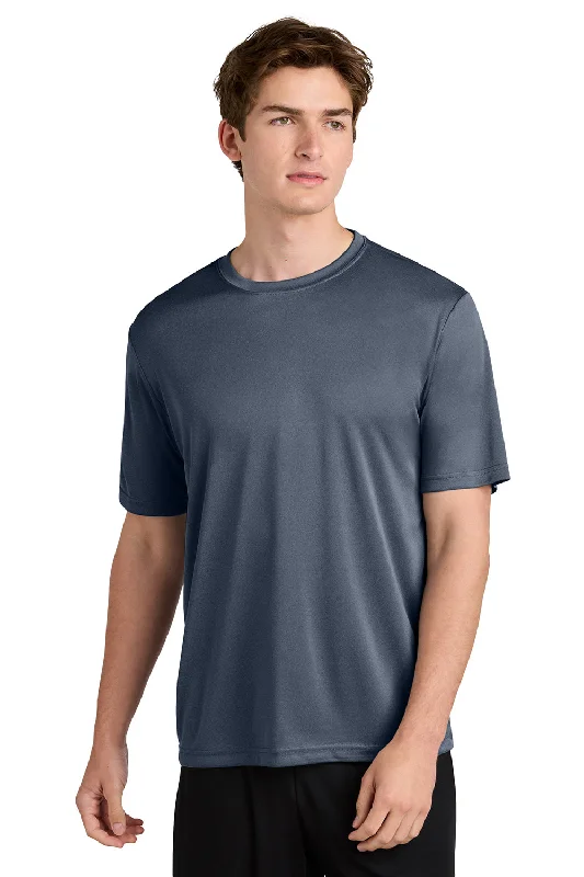 Age-reducing Style Sport-Tek Mens Competitor Moisture Wicking Short Sleeve Crewneck T-Shirt - Heather True Navy Blue
