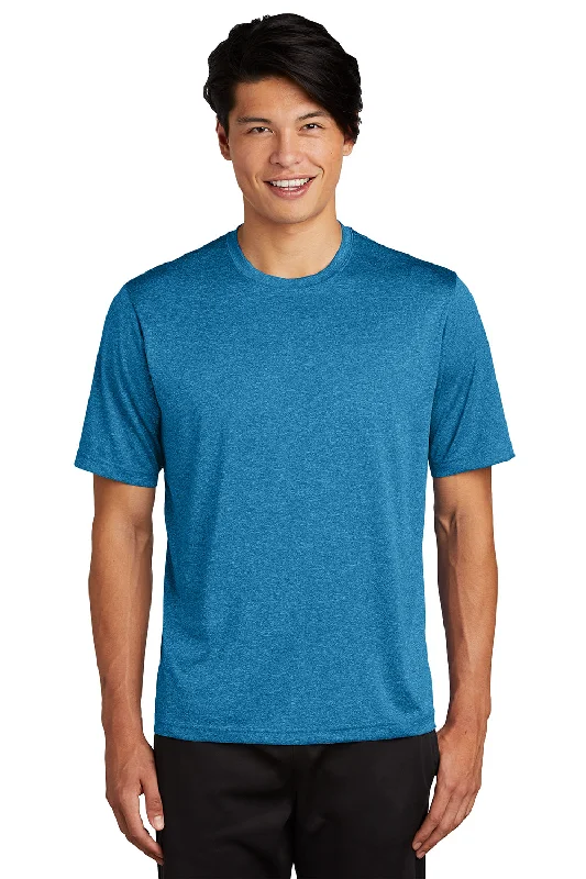 American Style Sport-Tek Mens Contender Heather Moisture Wicking Short Sleeve Crewneck T-Shirt - Heather Blue Wake