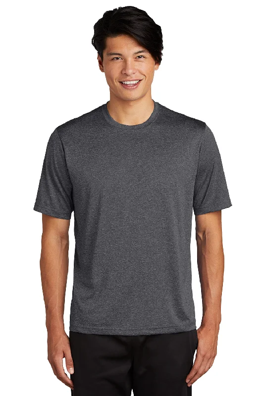 Sport-Tek Mens Contender Heather Moisture Wicking Short Sleeve Crewneck T-Shirt - Heather Graphite Grey