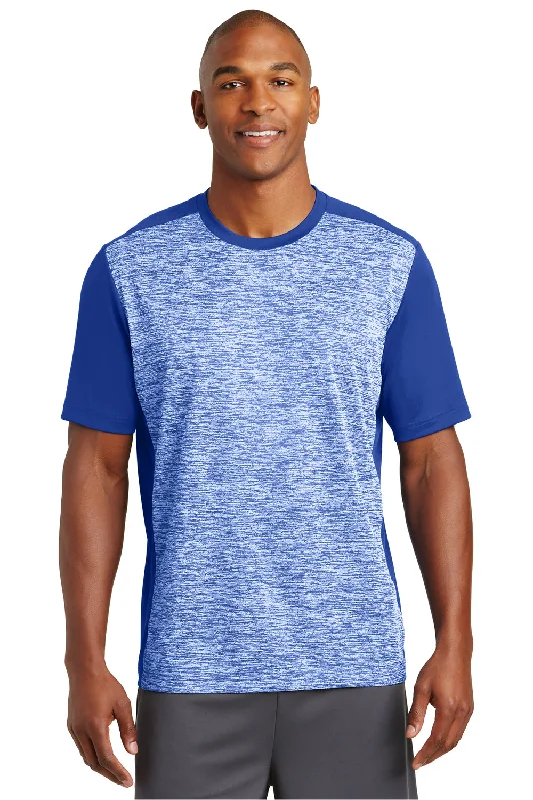 Stylish Fit Sport-Tek Mens Electric Heather Moisture Wicking Short Sleeve Crewneck T-Shirt - True Royal Blue Electric/True Royal Blue - Closeout