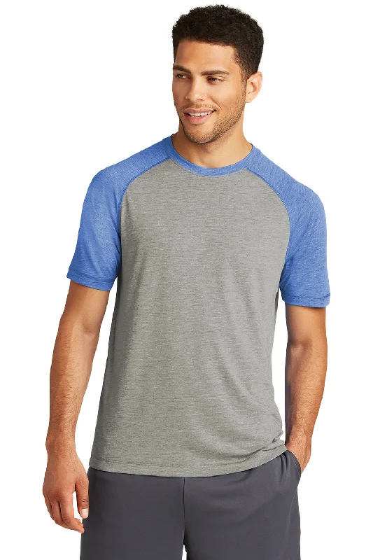 All-Day Comfort Sport-Tek Mens Moisture Wicking Short Sleeve Crewneck T-Shirt - Heather Light Grey/Heather True Royal Blue