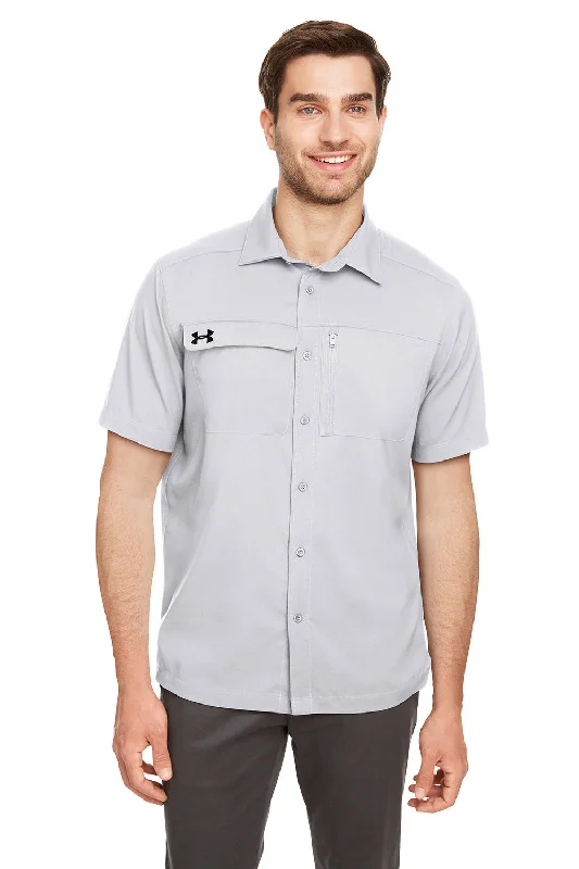 Versatile Itinerary Under Armour Mens Motivate Moisture Wicking Short Sleeve Button Down Shirt w/ Pocket - Halo Grey