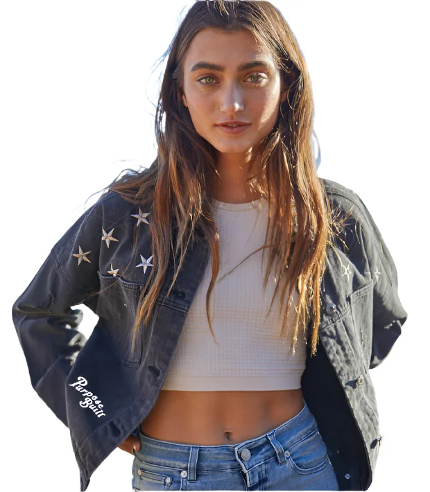 Girl Style Women's Star Spangled Jacket, Black Denim