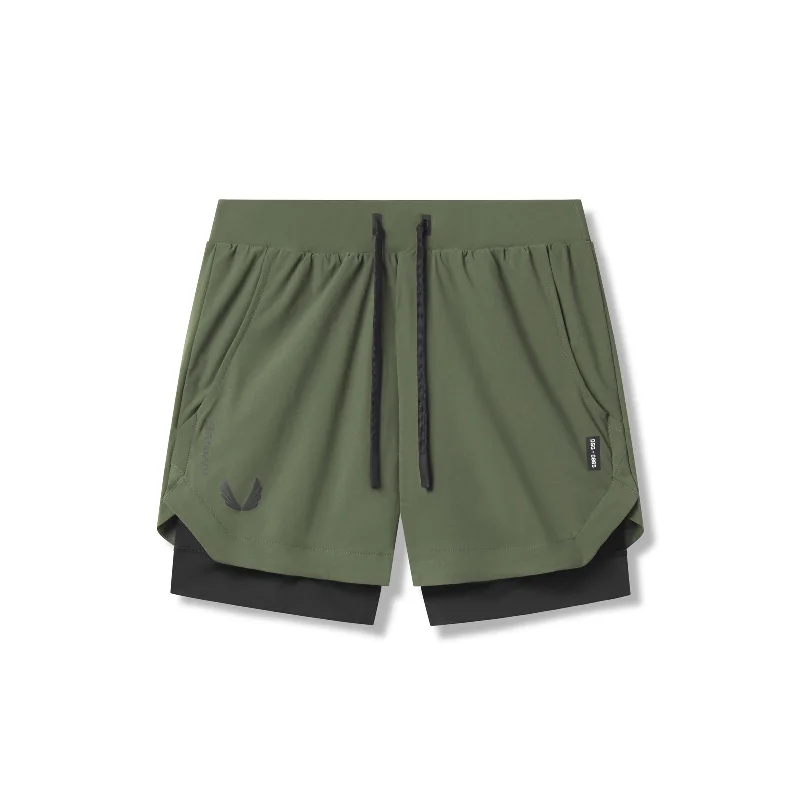 Warm And Comfortable 0865. Tetra-Lite® 5" Liner Short - Olive "Wings"/Black