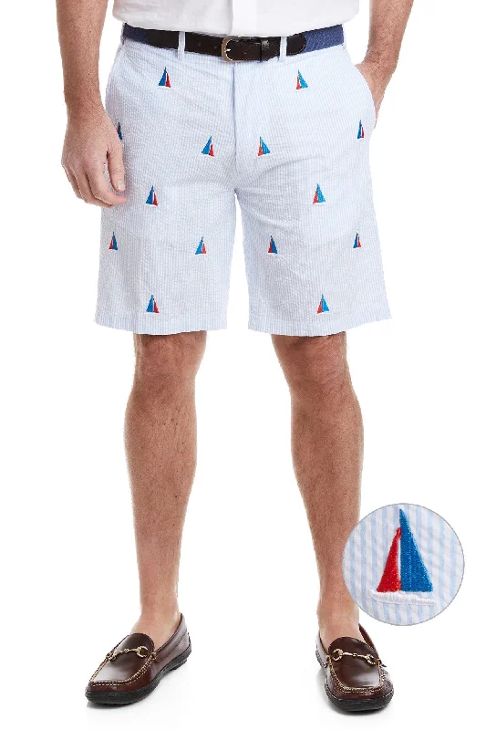 Lounge Chic Cisco Short Blue Seersucker with Sailboat Americana