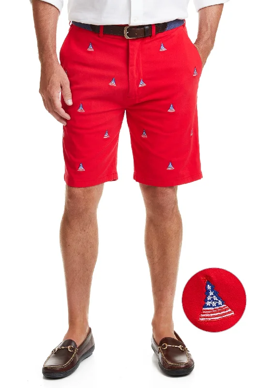 Free And Comfortable Cisco Short Stretch Twill Bright Red with Americana Christmas Tree