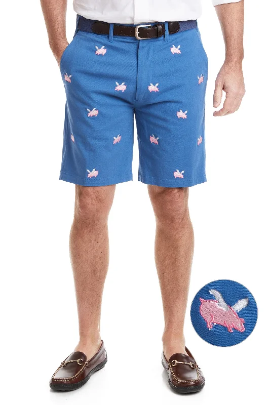 Smart Comfort Cisco Short Stretch Twill Deep Ocean Blue with Flying Pig