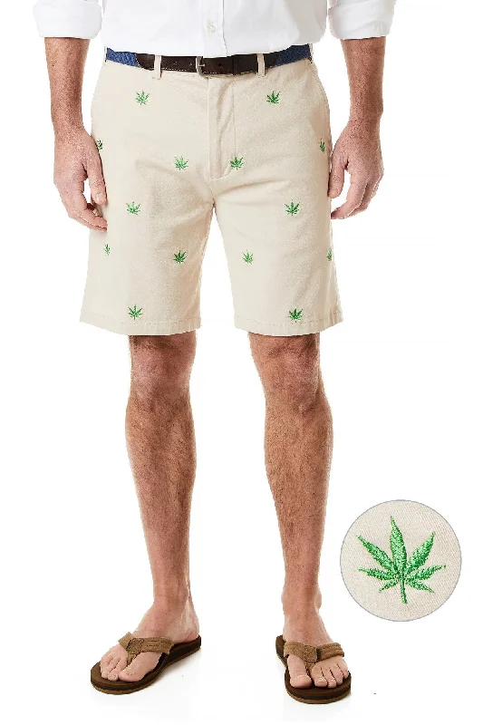 Soft Feel Cisco Short Stretch Twill Stone with Pot Leaf