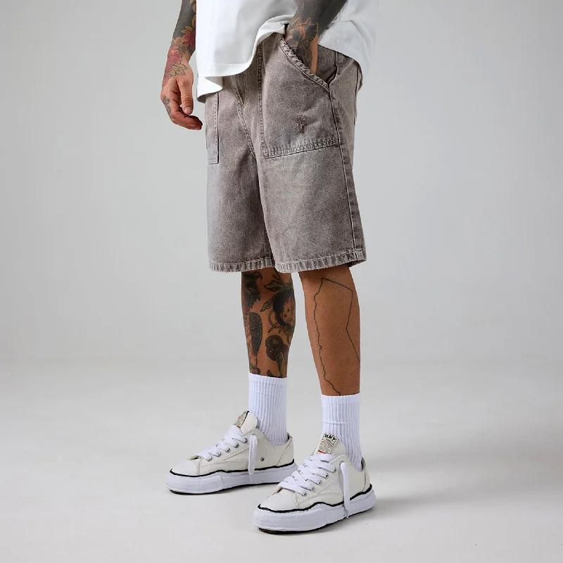 Fashionable And Versatile Denim Pocket Short | Washed Stone