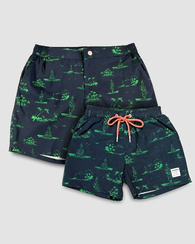 Father and Son Matching swim shorts - Surfing Buddha II