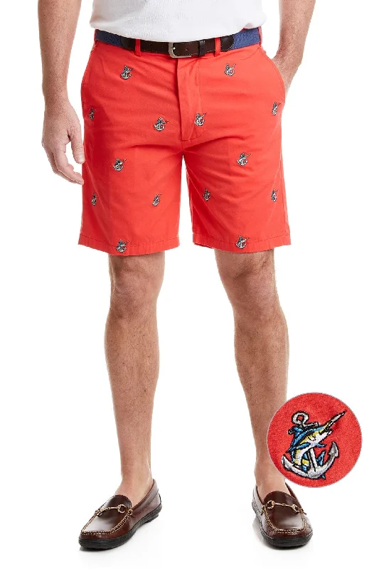 Cozy Apparel Island Short Canvas Washed Red with Anchor & Fish