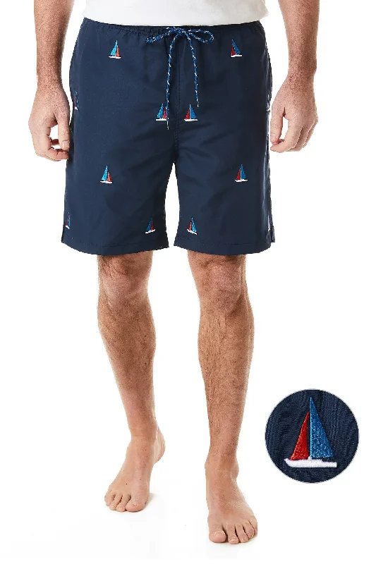 Cozy Lounge Wear Sandbar Swim Suit Nantucket Navy with Americana Sailboat