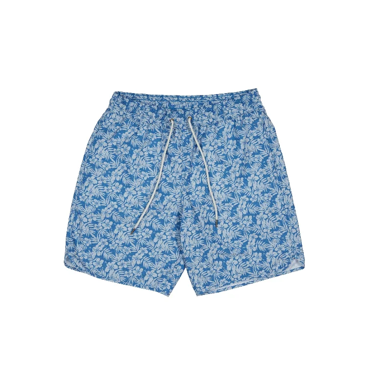 Fashionable In The Times Sapphire Leaf Swim Trunk 8" - Star Sapphire Leaf Print