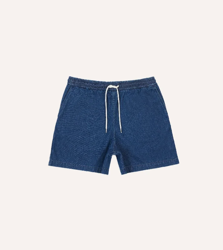 Cool Breeze At Night Stone Wash Indigo Cotton Drawstring Shorts