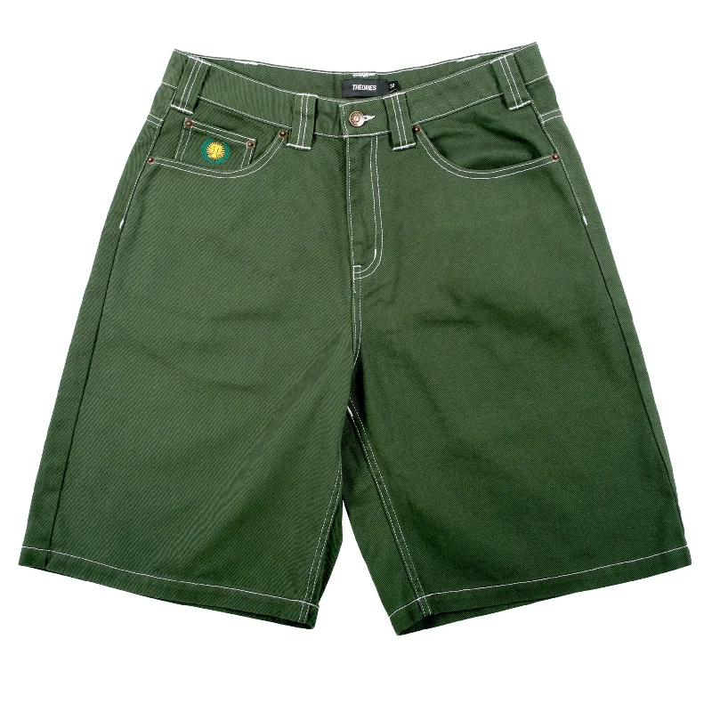 Relaxed And Casual Theories Plaza Denim Shorts Hunter Green Contrast Stitch