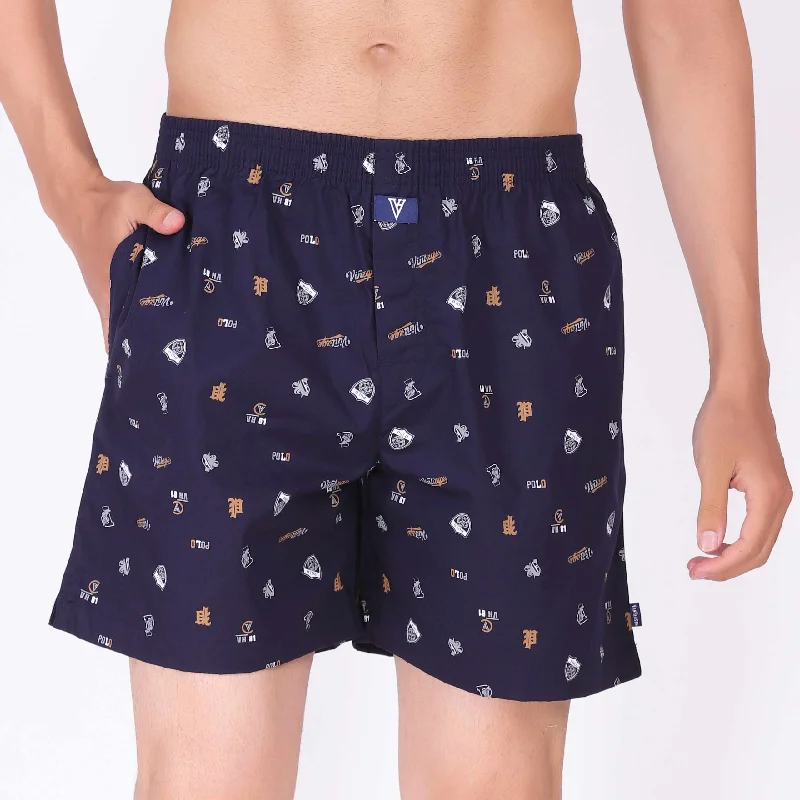 Van Heusen Dark Blue Cotton Printed Boxer Shorts for Men